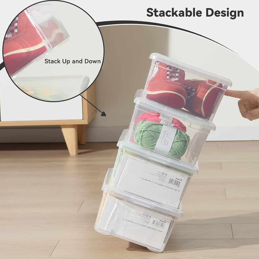 Novelinks 6 Quart Clear Plastic Storage Bins - Stackable Craft Organizing Containers | 12 Pack with Transparent Lids