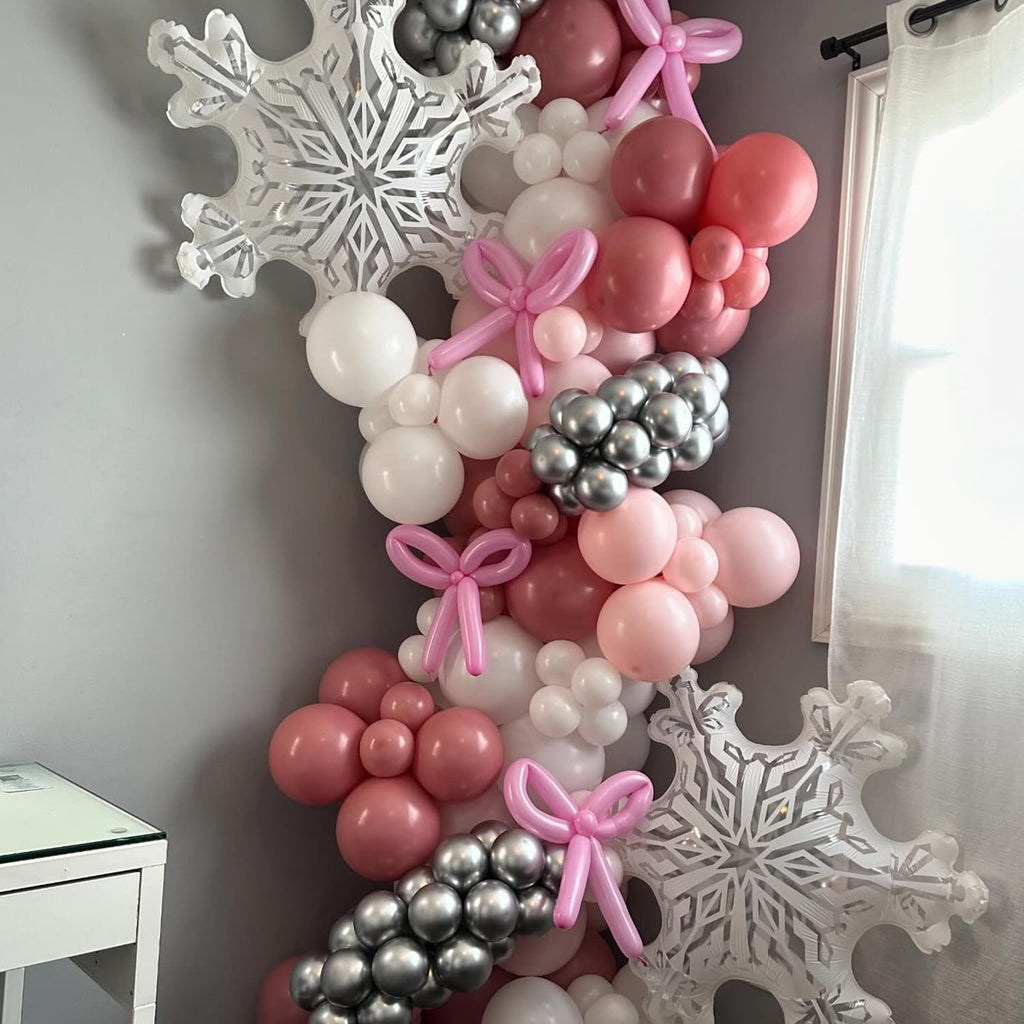 Clear Snowflake Balloons, 36 inch, Set of 5 Foil Mylar Balloons for Christmas and Winter Wonderland Ice Snow Themed Birthday Party Decorations
