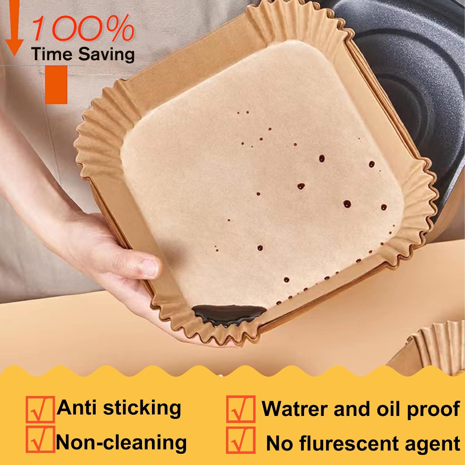 Skiennix 9-Inch Air Fryer Liners - 125 Pcs Non-Stick Parchment Paper for 5QT, 6QT, 8QT Frying & Baking