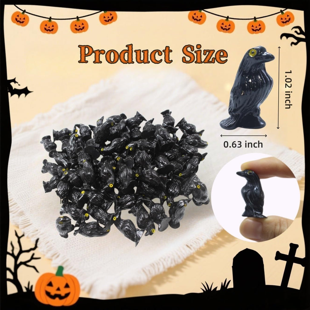 Skiennix Miniature Crows Figurines - 60 Black Raven Decorations for Halloween Crafts & Dollhouse Decor