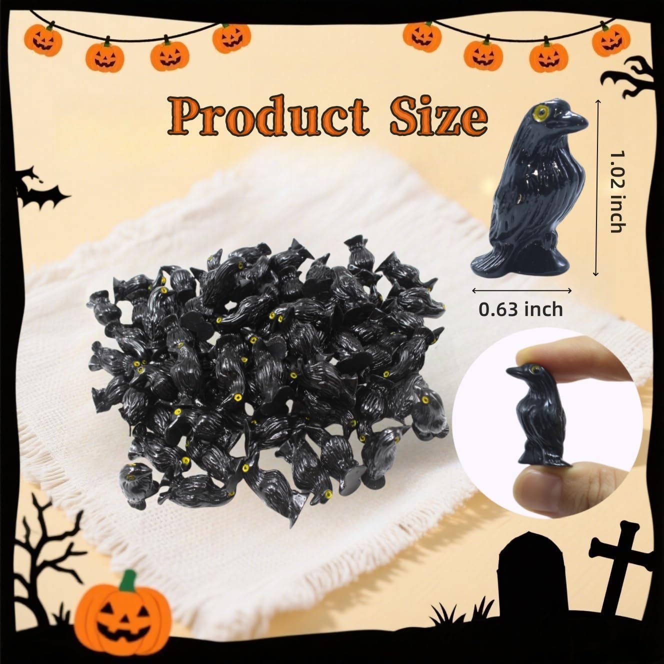 Skiennix Miniature Crows Figurines - 60 Black Raven Decorations for Halloween Crafts & Dollhouse Decor