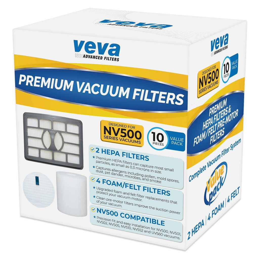 VEVA Premium Vacuum Filter Set with 2 HEPA, 4 Foam, 4 Felt for Shark Rotator Lift-Away Model, 500, 501, 502, 505, 552 and UV560