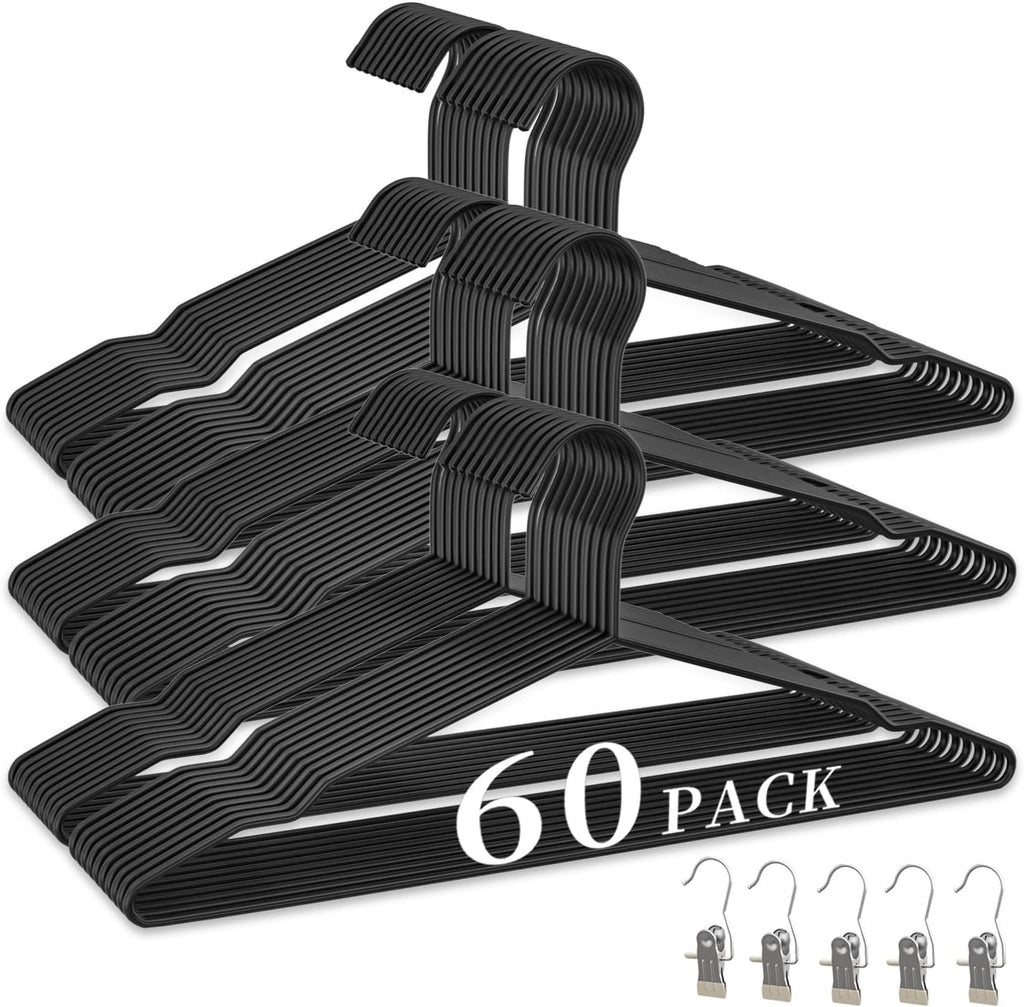 Skiennix Metal Wire Hangers - 60 Pack Ultra Thin Space-Saving Clothes Hangers | 16.5" for Shirts, Suits & More