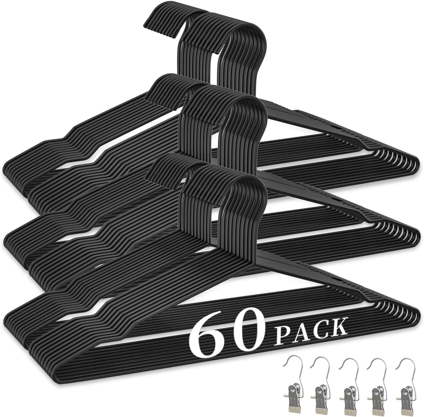 Skiennix Metal Wire Hangers - 60 Pack Ultra Thin Space-Saving Clothes Hangers | 16.5" for Shirts, Suits & More
