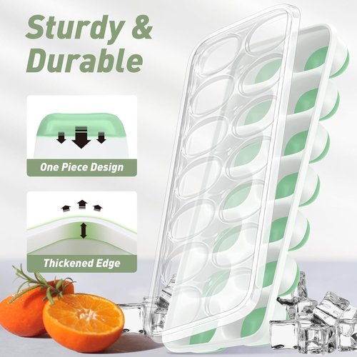 ChefAide Ice Cube Tray - Durable Stackable Design with Removable Lids | 2 Packs of 28 Easy-Release Cubes