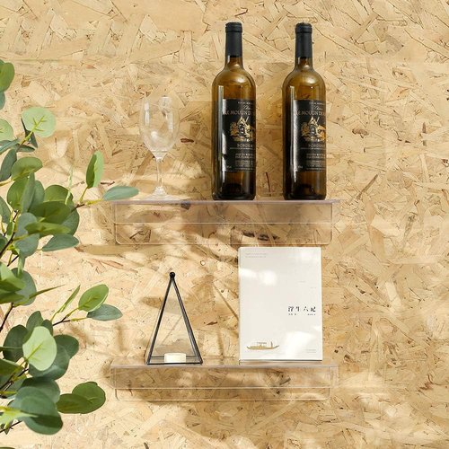 CY Craft Clear Acrylic Floating Shelves - 15 Inch Wall Mounted Storage Ledge | Set of 4 for Kitchen, Bathroom, Office