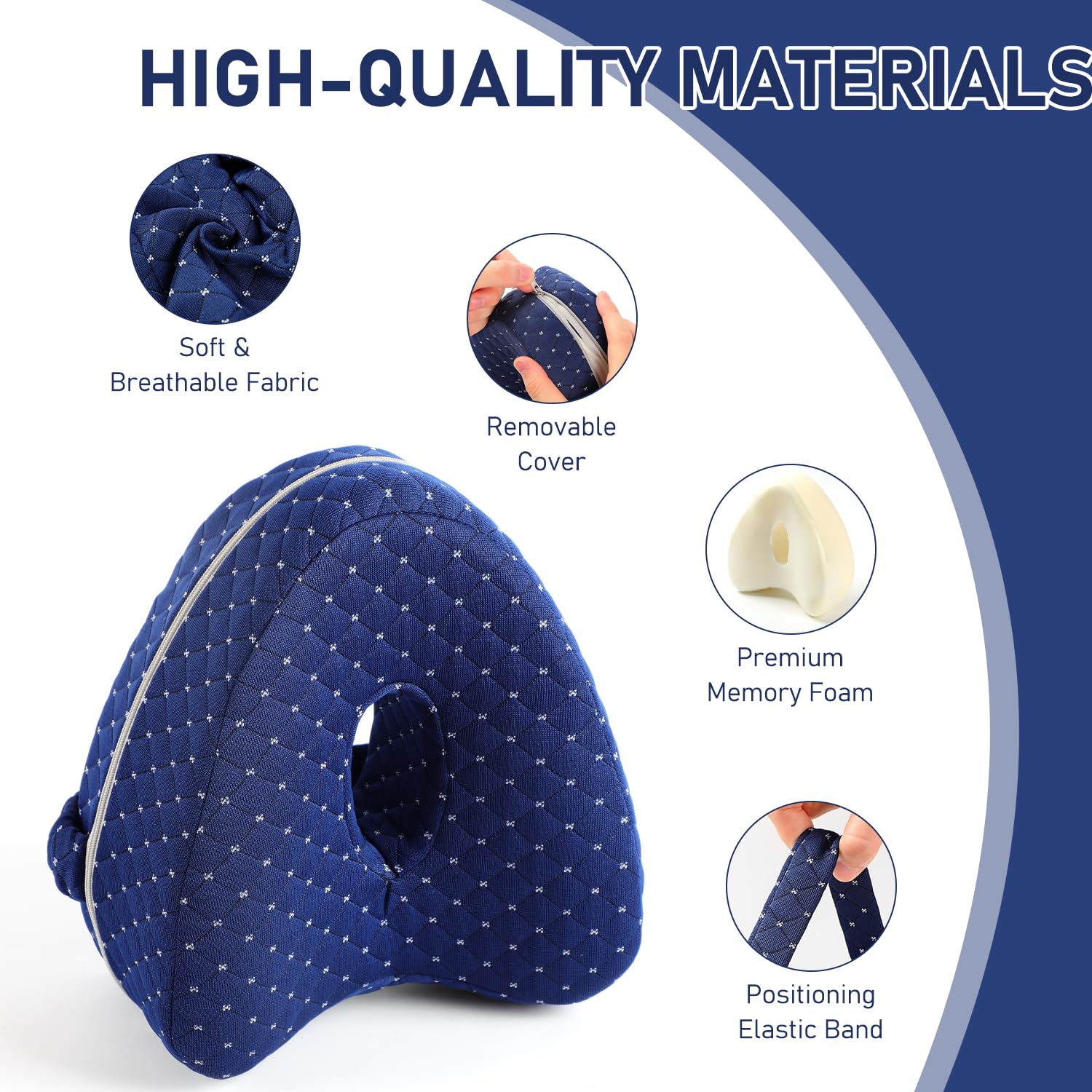 Alignment Pillows for Side Sleepers,Hip Alignment Pillow, Memory Foam Leg & Knee Pillow,Foam Support Pillow Soothing Relief for HIPS, Knees, Joints, Nerves & Muscles,Adjustable Strap (Grid Blue)