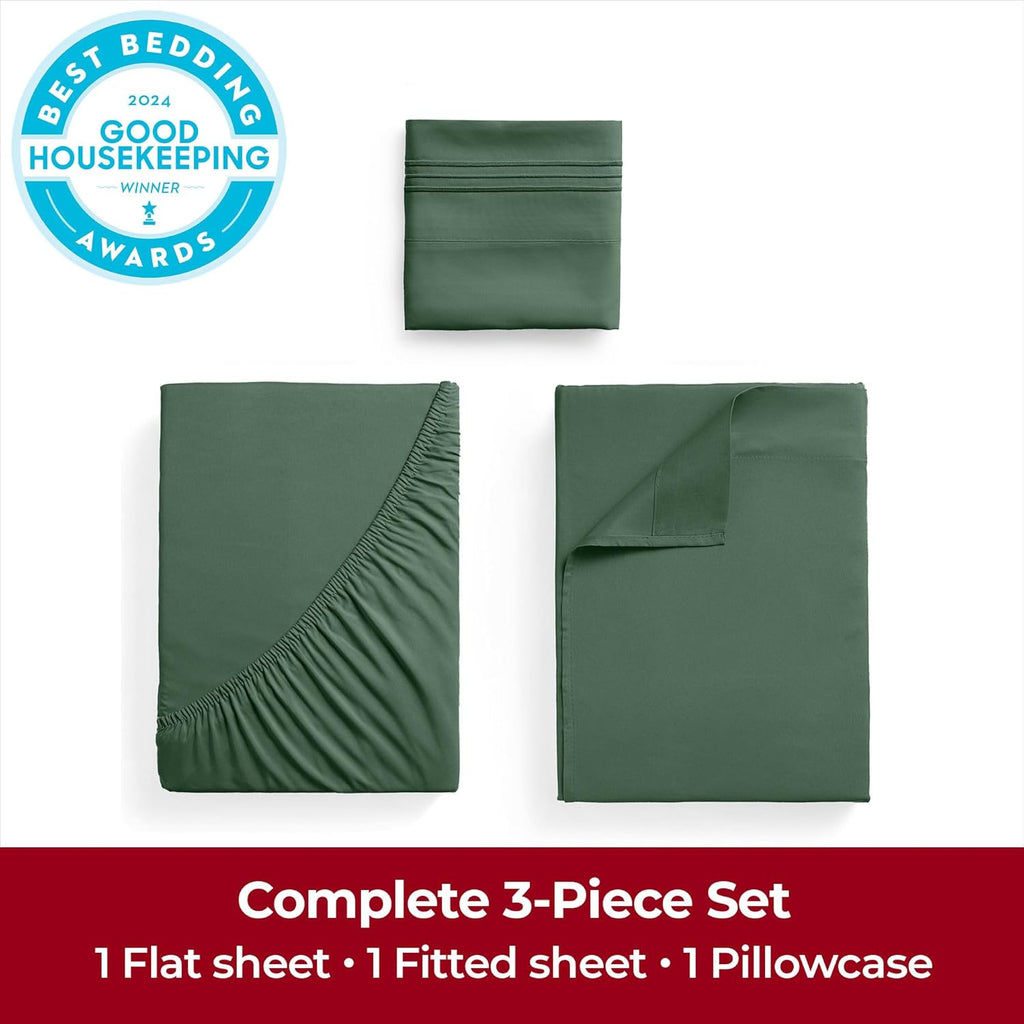 Mellanni Extra Deep Twin Sheets - Hotel Luxury Ultra Soft Cooling Bedding - Wrinkle & Stain Resistant (Twin, Emerald Green)