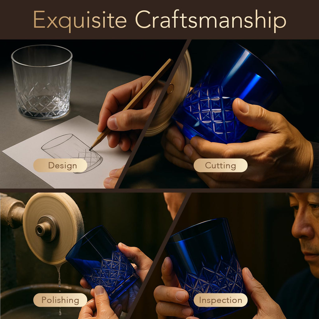 SANMENMO Edo Tokyo Kiriko Style Whiskey Glass – Handmade Crystal Tumbler for Bourbon, Scotch & Cocktails | Cut Glass Design, 8.5Oz | Japanese Old Fashioned Glass, Gift for Men&Women
