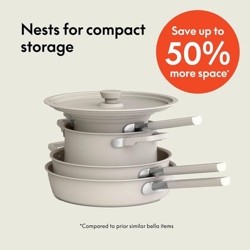 Bella 9-Piece Ceramic Nonstick Cookware Set - EverGood™ Coating, Dishwasher Safe, Stackable Design, Oatmilk