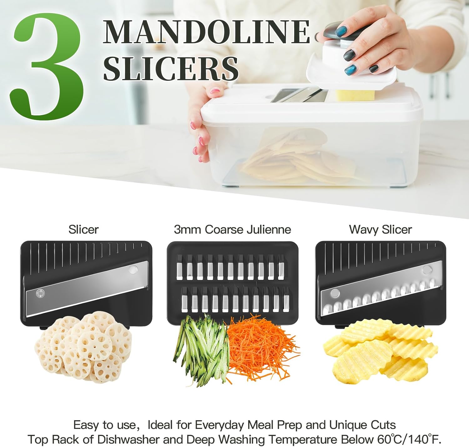 Skiennix 14-In-1 Vegetable Chopper - Versatile Cutter with 7 Blades, Container & Lid | Ideal for Salad & Cheese Grating