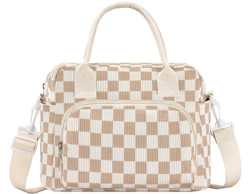 OYLOLA Lunch Bag Women Lunch Box for Women Adult Cute Insulated Lunch Bag Lager Cooler Lunch Tote Bags for Work Picnic (Beige-Brown Plaid)