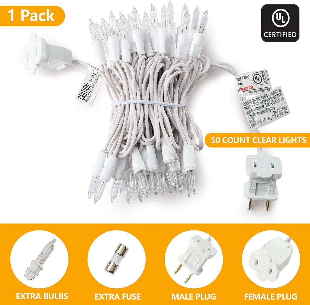 Skiennix Christmas Lights - 50 Count Clear White Mini String Lights | 13ft Warm White for Indoor/Outdoor Decor