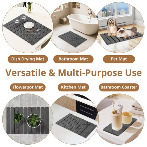 2 PCS Large Stone Dish Drying Mat for Kitchen Counter, Marbled Quick Dry Stone Dish Mats, Diatomaceous Earth Drying Pad, Foldable and Super Absorbent Dish Drying Stone Mat (Dark Gray 24"×16" & 8"×4")