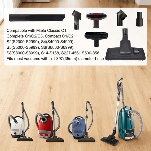 Alrens 7PCS Vacuum Attachments & Brushes for Miele Vacuums - Hardwood Floor Brush Attachment with Wheels for Low-Pile Carpets and All Smooth Floors, Compatible with C1 C2 C3, S2 S4 S5 S6 S8 Series