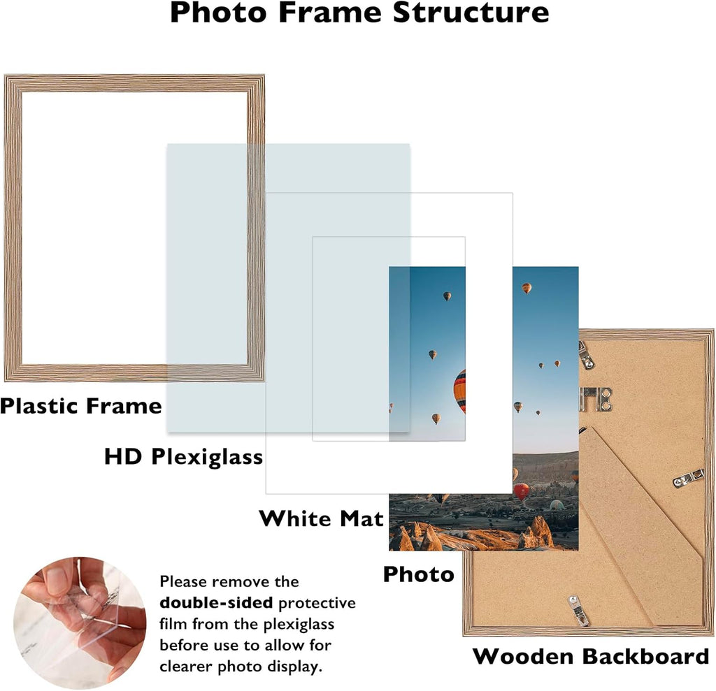 Skiennix 8x10 Picture Frame - Rustic Brown Wall Hanging & Tabletop Display with 5x7 Mat