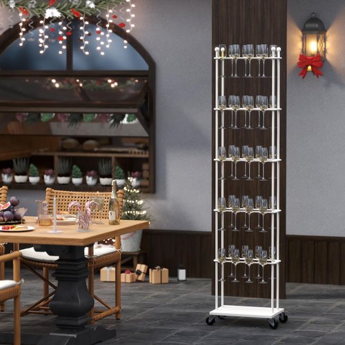 lukar Champagne Wall,Champagne Wall Holder for Party,5-Tier Metal Champagne Wall Stand with Wheels,40 Wine Glass Stand for Wedding,Party,Celebration(White)
