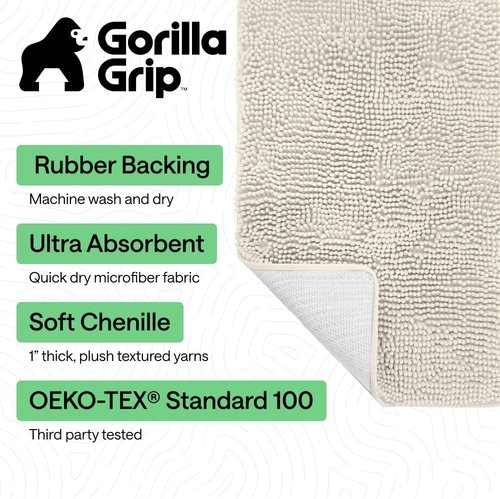 GORILLA GRIP Bath Rug Mat - Soft Absorbent Chenille | Quick-Dry Microfiber 36x24 Ivory Cream