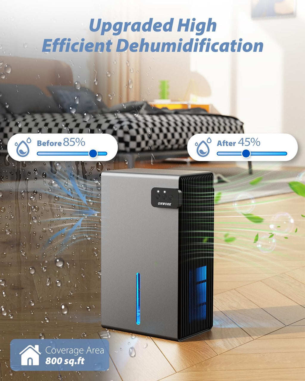 **Dehumidifier | 95 OZ Quiet Home Dehumidifier for Up to 800 Sq.Ft - Auto Shut Off, 7 LED Colors**