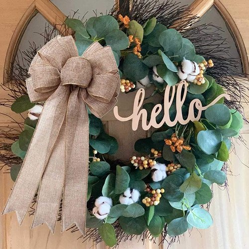 Burlap Bow | Rustic Jute Holiday Wreath Bow for Christmas Tree Topper & Wedding Decor - 9.8x21.6 in