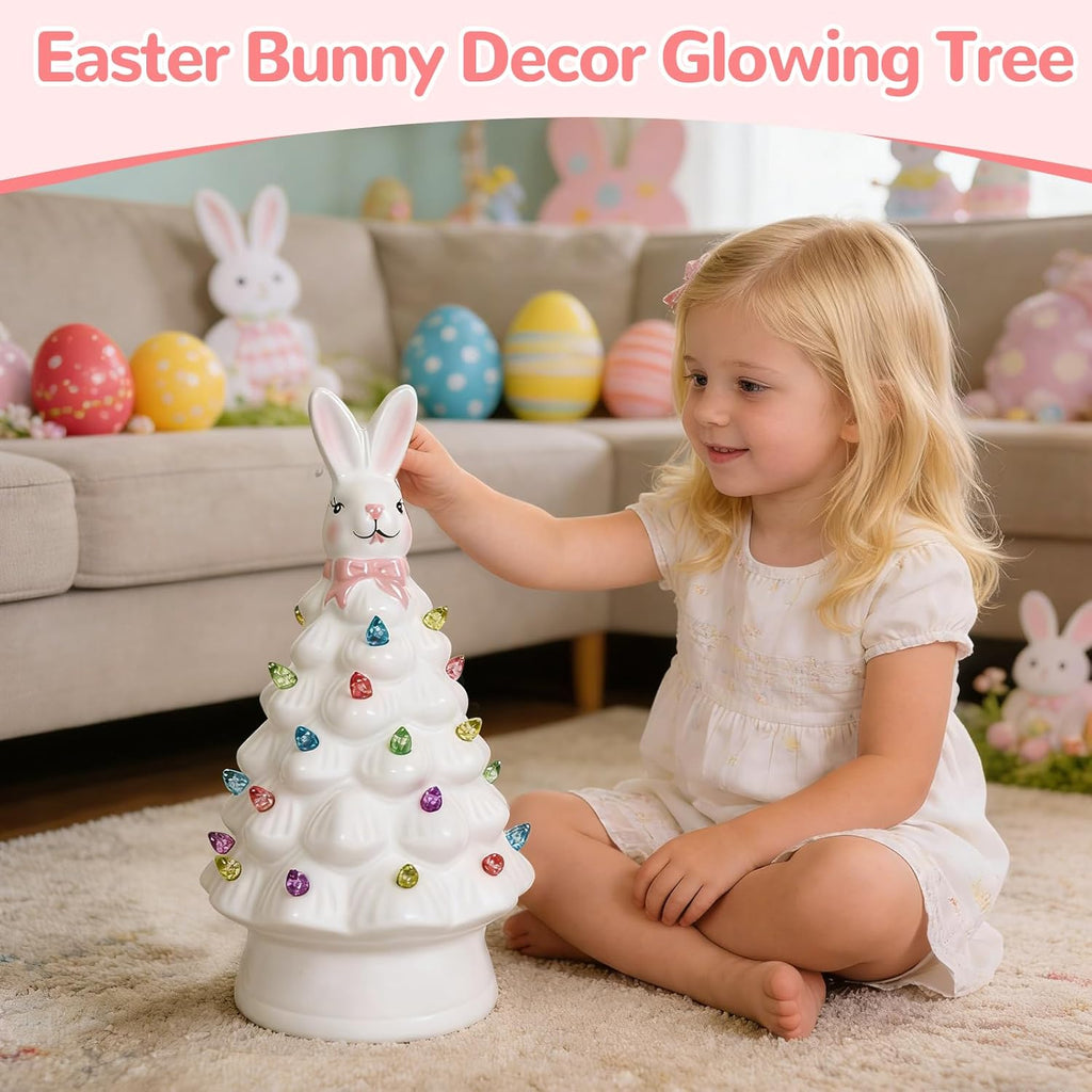 Skiennix Easter Decorations - Adorable Ceramic Bunny Tree Night Light for Kids' Rooms | Perfect Home Decor