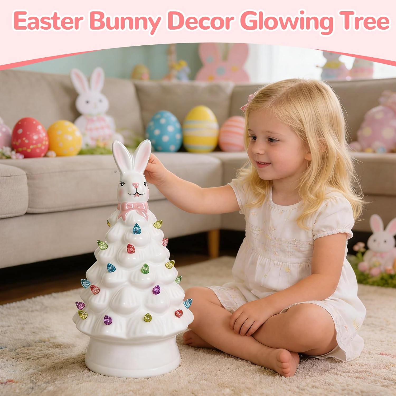 Skiennix Easter Decorations - Adorable Ceramic Bunny Tree Night Light for Kids' Rooms | Perfect Home Decor