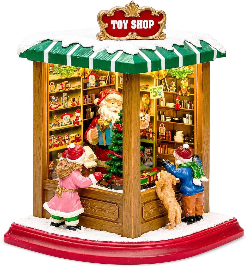 Moments In Time Lighted Santa’s Christmas Village Shop - LED Lights & Music | 8.8” Holiday Decoration