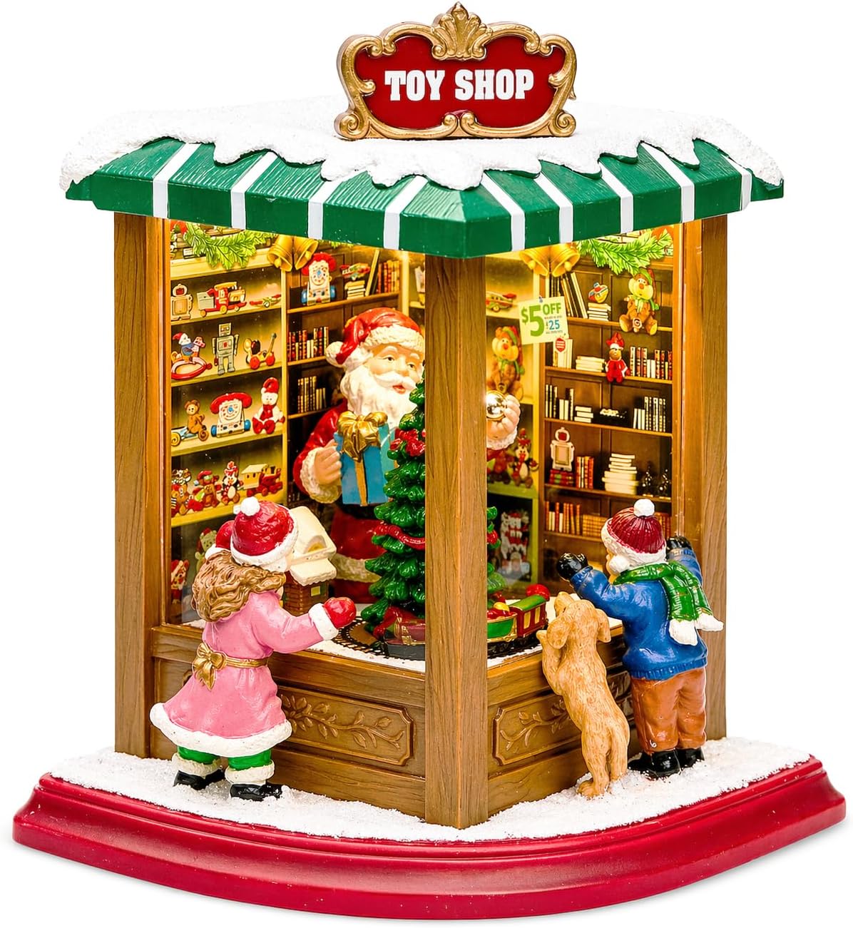 Moments In Time Lighted Santa’s Christmas Village Shop - LED Lights & Music | 8.8” Holiday Decoration
