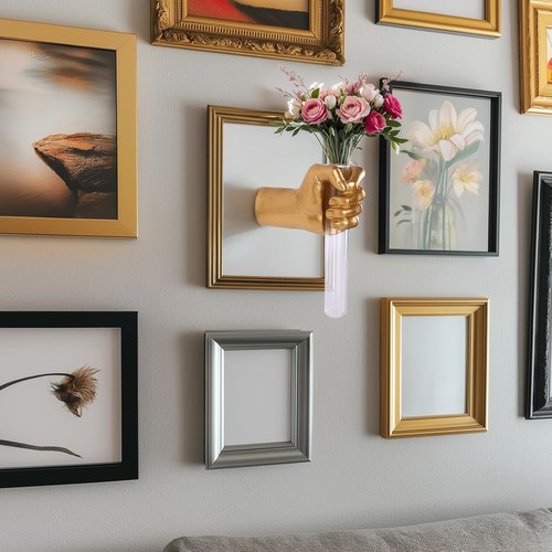 Gold Wall Sculptures - Unique Hand Vases Home Decor | Modern Eclectic Wall Art Statue
