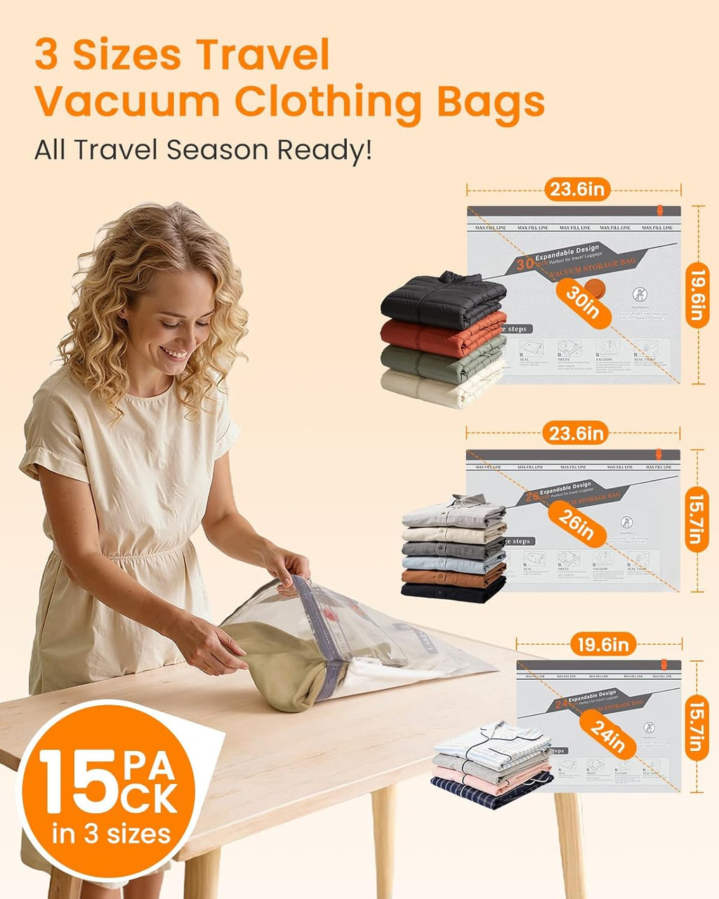 Skiennix Vacuum Seal Bags - 15 Pack Compression Space Saver Bags with Rechargeable Cordless Pump for Travel & Storage