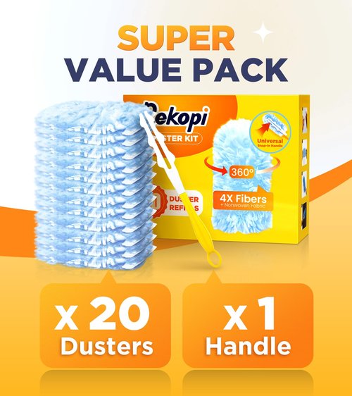 Heavy Duty Duster Refills for Swiffer Duster, 20 Count Duster Refills with 1 Handle, Multisurface 360° Dusters with 4X Microfibers, Unscented Disposable Dusters for Cleaning