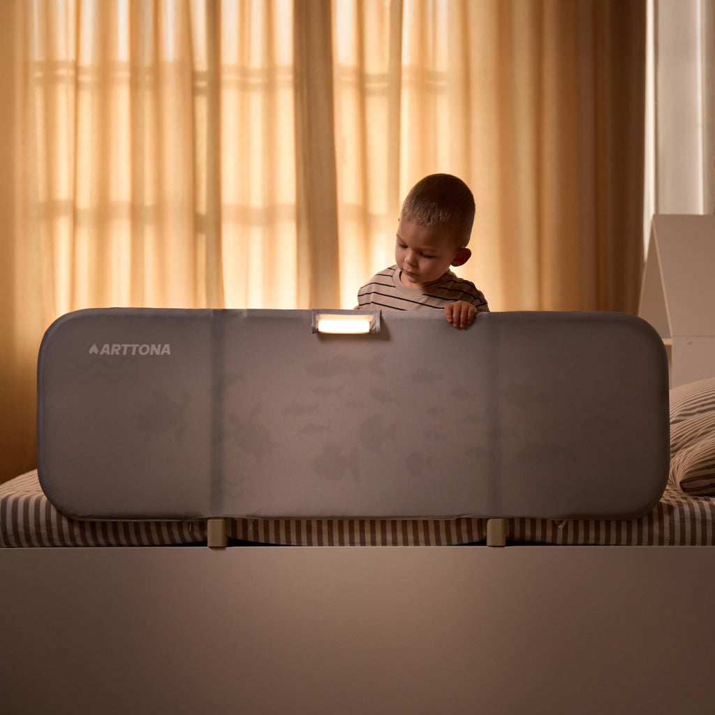 ARTTONA Toddler Bed Rail with Night Light - Foldable Bed Side Rails - Fits for Most Beds Bed Rails for Full Size Bed, Queen Size Rails, Twin Rails - Portable Fence for Baby - 48inch