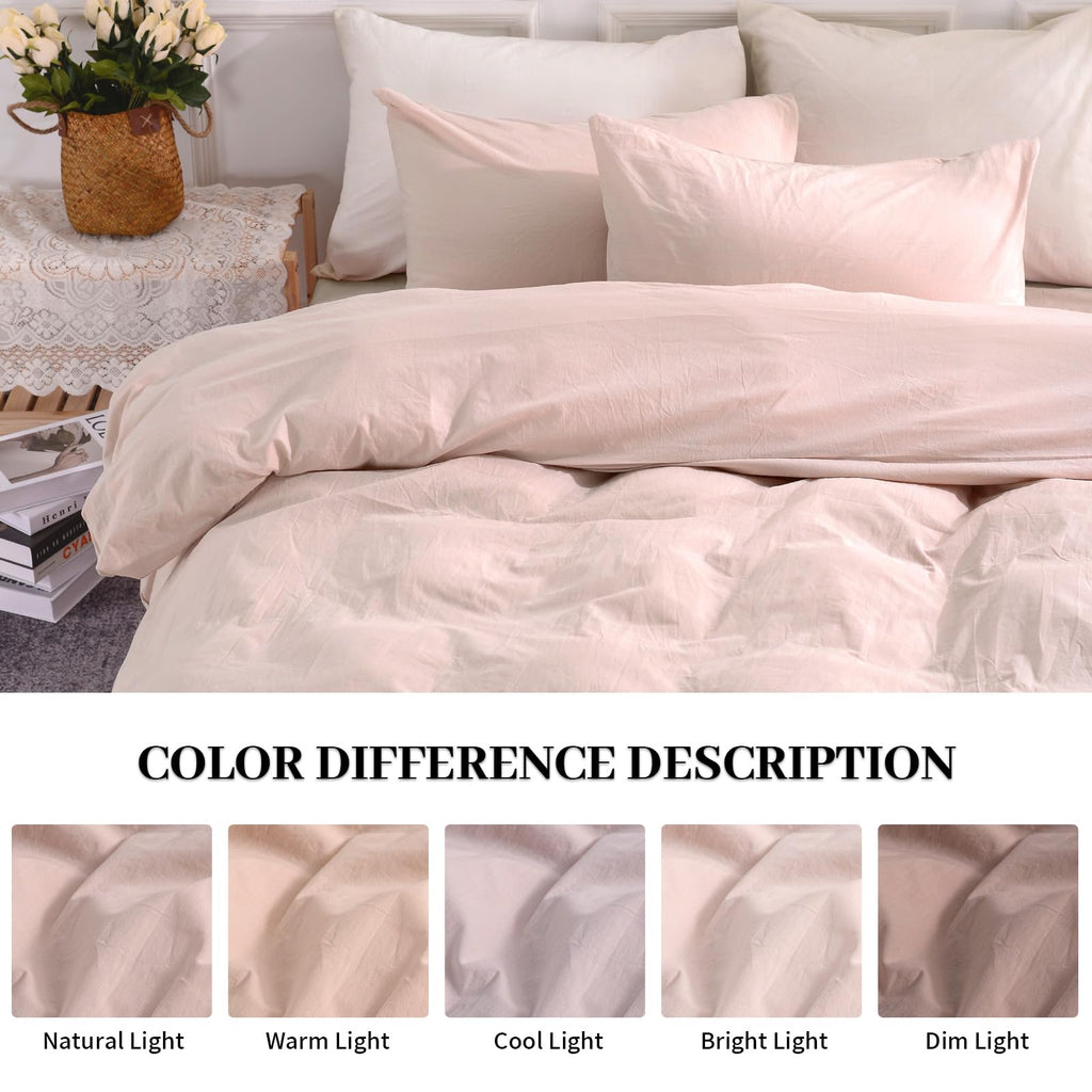NEXHOME PRO Duvet Cover Set Kids Twin Size Linen Feel Textured Organic Natural 100% Washed Cotton Duvet Cover 2 Pieces Bedding Set with Zipper Closure, Breathable, Dusty Pink(No Comforter)