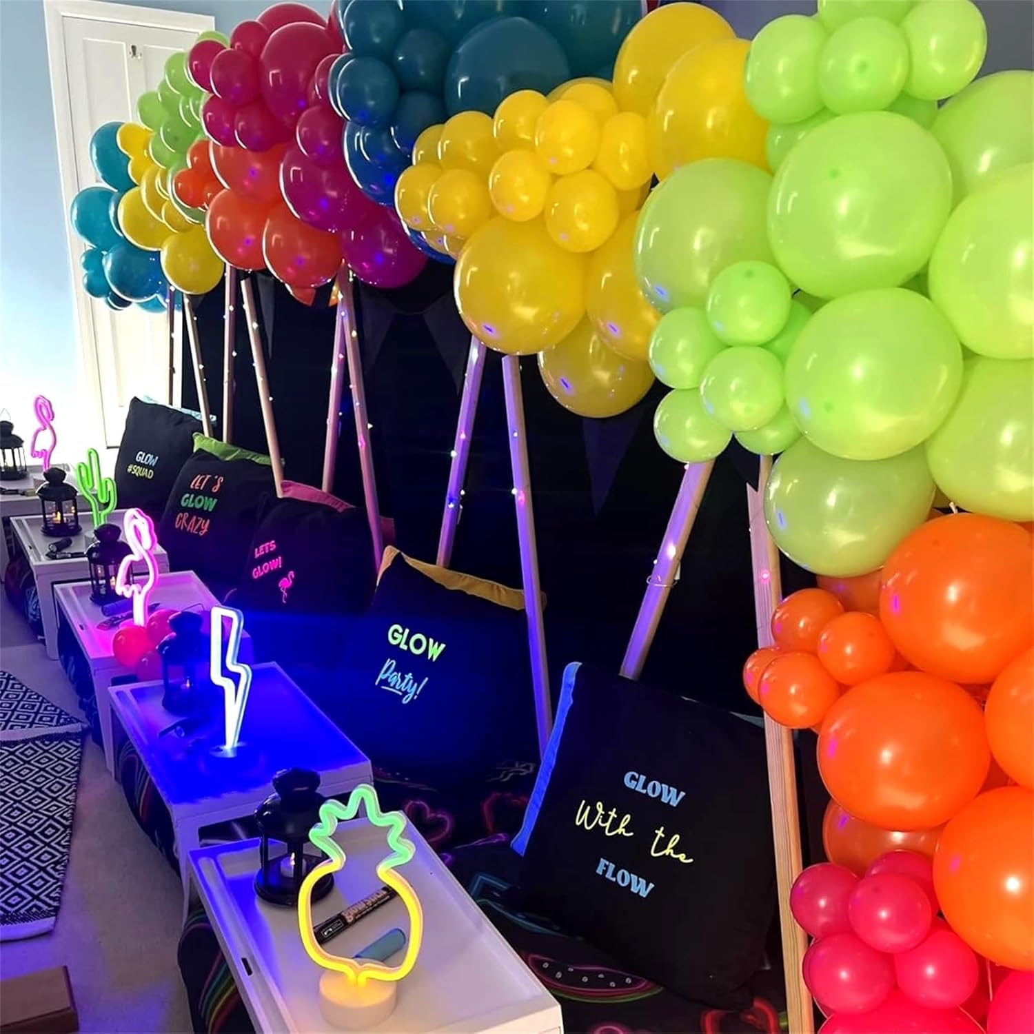 Skiennix 141 Pcs Rainbow Balloon Arch Kit - Vibrant Neon Colors for Tropical Luau & Birthday Celebrations