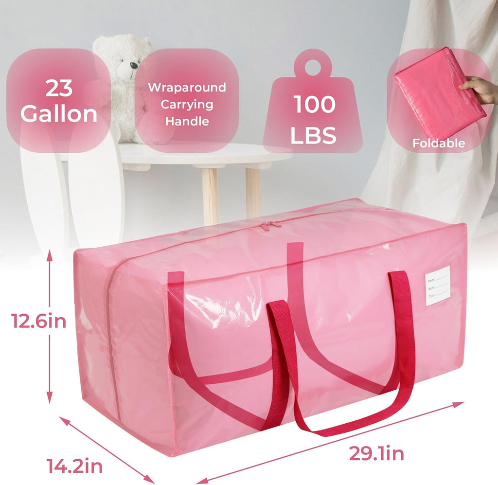 VTSVTS Extra Heavy Duty Moving Bags - 6 Pack with Comfortable Handles & Strong Zippers | Pink Storage Totes