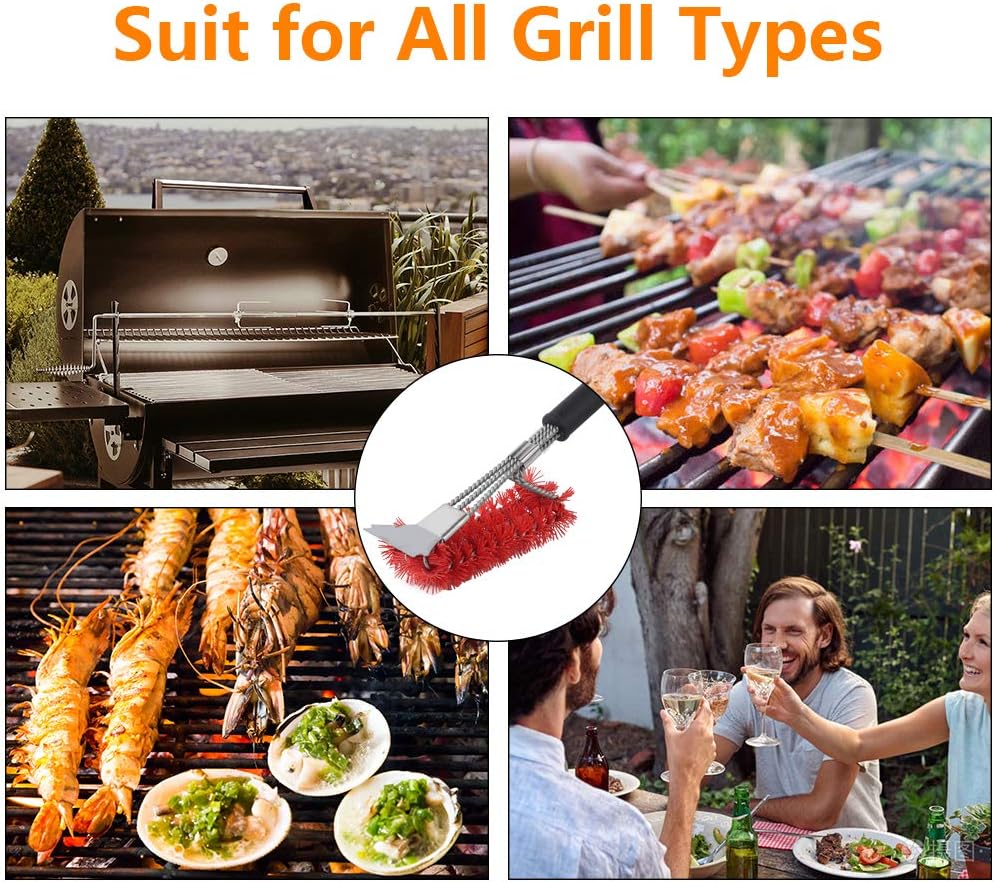 XSUPER Nylon Grill Brush - 3-in-1 BBQ Cleaning Tool with Scraper | 18" Universal Fit for Perfect Grilling