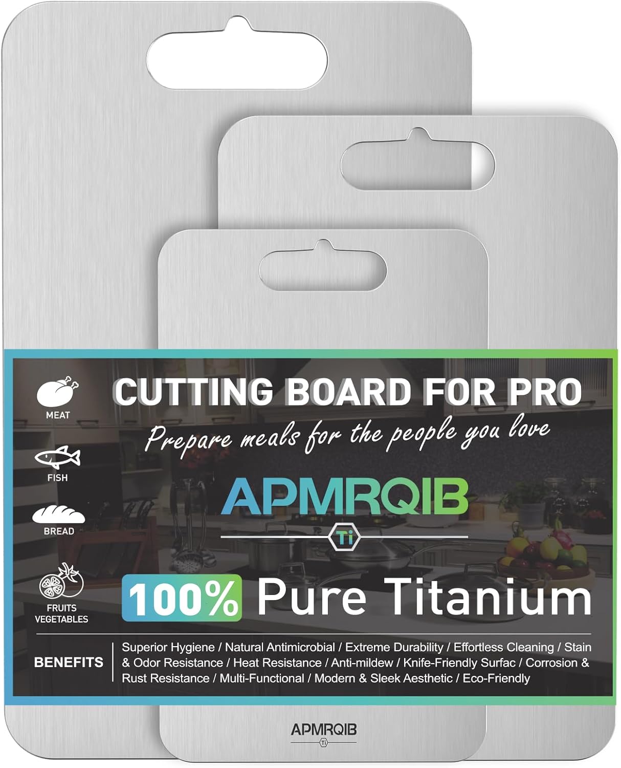 Titanium Cutting Board Set - 100% Pure Titanium, Double-Sided & Non-Toxic | Ideal for Charcuterie & Meat (3 Pack)
