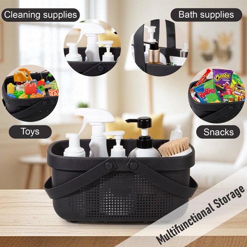 JiatuA Plastic Storage Basket with Handle Portable Shower Caddy Tote Organizer Basket Bin for Bathroom Kitchen Dorm Room Bedroom, Black