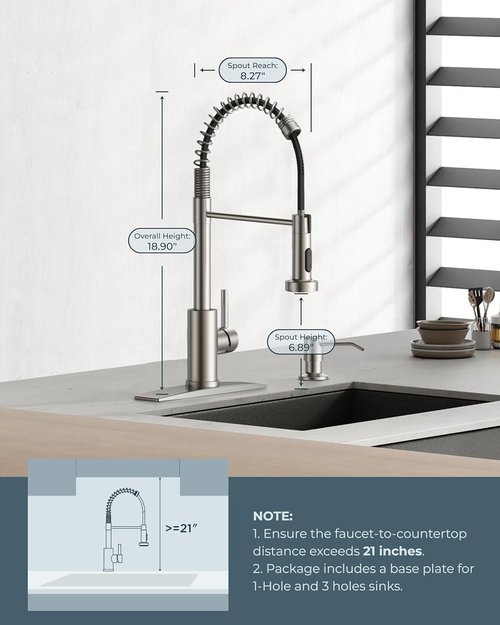 FORIOUS Kitchen Faucet - Brushed Nickel Pull Down Sprayer | Classic Single Handle Design for RV & Utility Rooms
