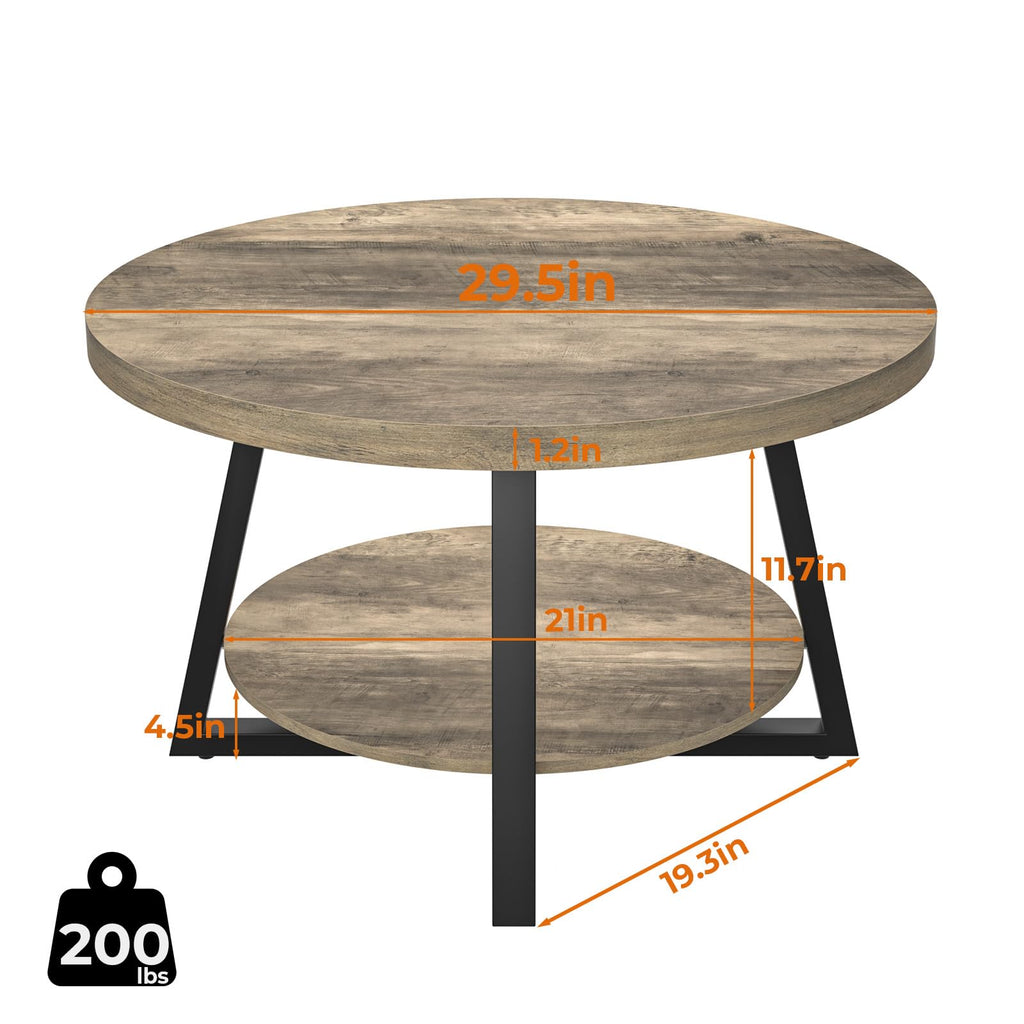 GreenForest Round Coffee Table with Storage, 30 inch Circle Center Tables for Living Room, Modern Sofa Table for Small Spaces, Home Office, Easy Assembly, Grey Wash