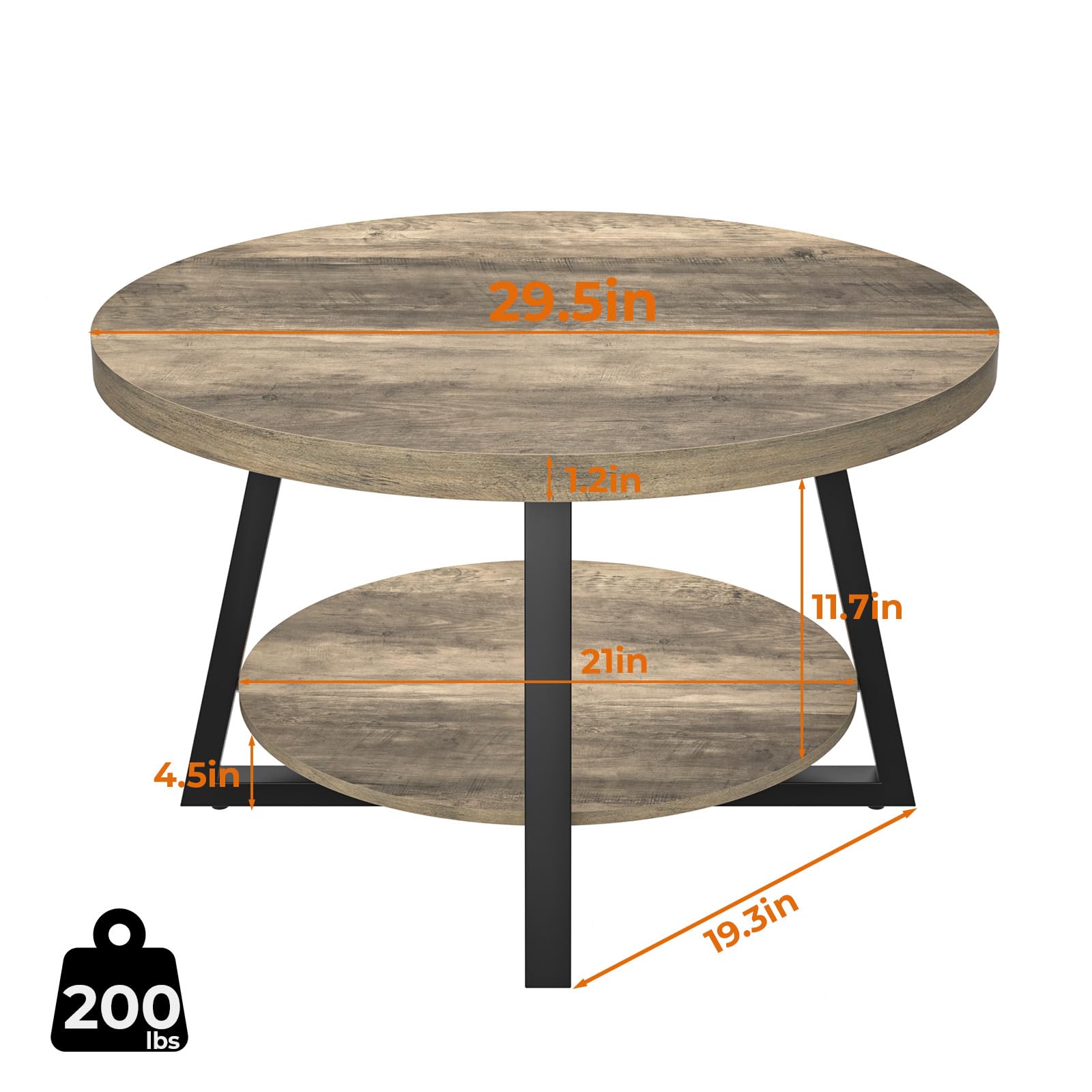 GreenForest Round Coffee Table with Storage, 30 inch Circle Center Tables for Living Room, Modern Sofa Table for Small Spaces, Home Office, Easy Assembly, Grey Wash