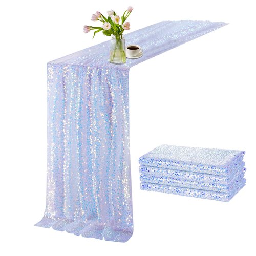 B-COOL Sequin Table Runner Iridescent Blue Table Runners 25x120inch 4 Packs Elegant Table Runners for Wedding Birthday Mermaid Party Ceremony