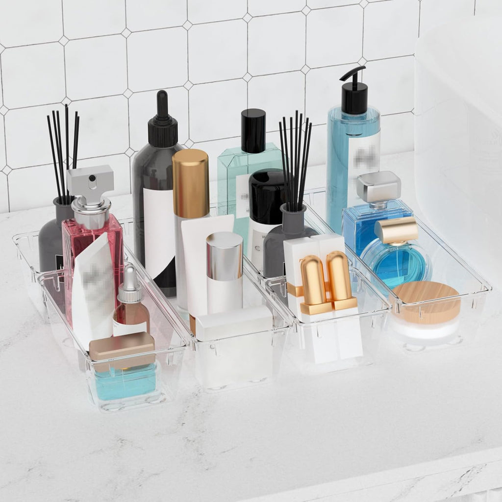 WOWBOX Clear Drawer Organizer Set - 6 Acrylic Storage Trays for Makeup, Jewelry, Office Supplies