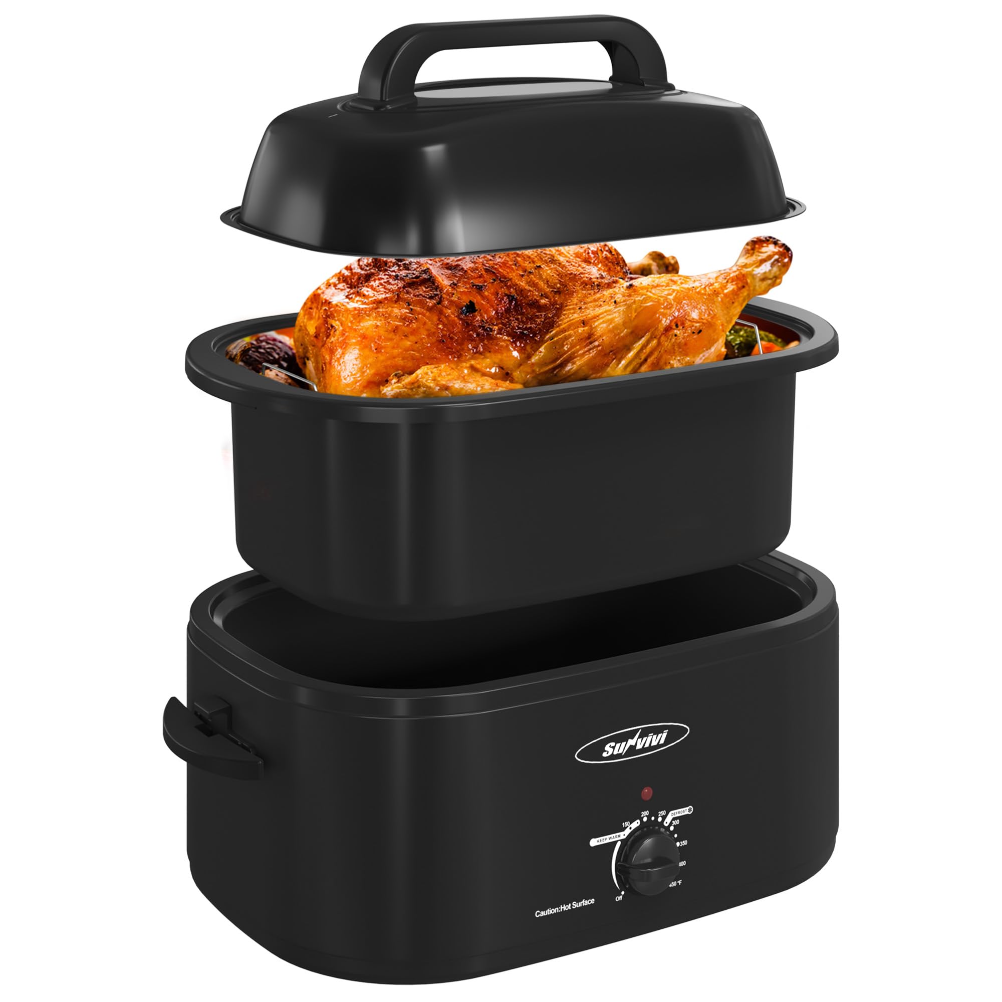 Sunvivi Electric Roaster Oven,28 Quart Roasting Oven with Self-Basting Lid Removable Pan,Turkey Roaster Oven with 150 to 450F Temperature Control Cool-Touch Handles, Black