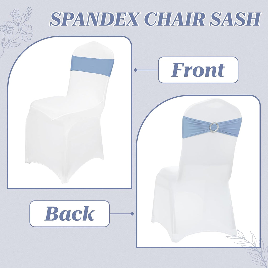 MDS Premium Spandex Chair Sashes - Stretchy Bow Covers with Buckle Slider | Universal Fit - Baby Blue (Pack of 75)