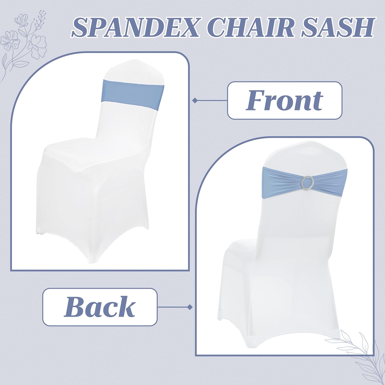 MDS Premium Spandex Chair Sashes - Stretchy Bow Covers with Buckle Slider | Universal Fit - Baby Blue (Pack of 75)