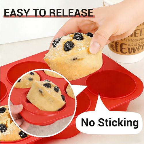 CAKETIME Jumbo Silicone Muffin Pan - 3 Pack Non-Stick 6 Cup 3.5 Inch for Baking Giant Muffins & Cupcakes