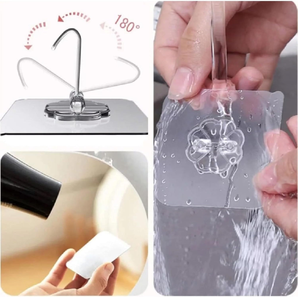 Adhesive Hooks - Heavy-Duty Self-Adhesive Transparent Wall Hooks for Bathroom & Kitchen | 50 Pack