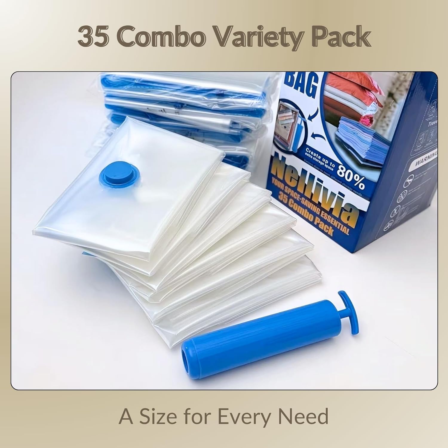 Skiennix 35 Pack Vacuum Storage Bags - Compression Space Saver for Bedding & Clothing | Hand Pump Included
