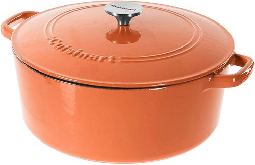 Cuisinart Enameled Cast Iron Round Casserole - 7-Quart in Terracotta Orange for Perfect Cooking